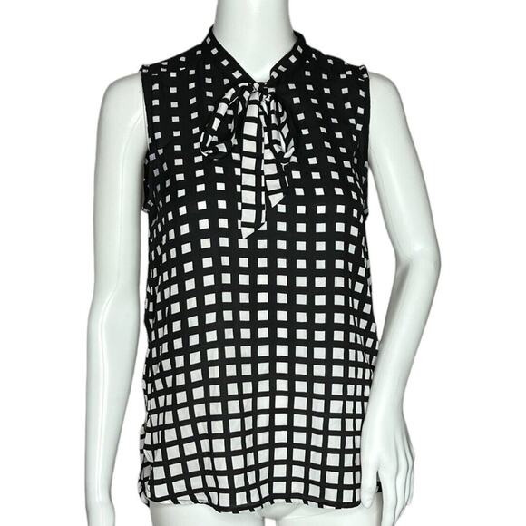 XOXO Shirt‎ Womens Medium Black White Geometric Secretary Bow Minimalist Neutral - Picture 1 of 8